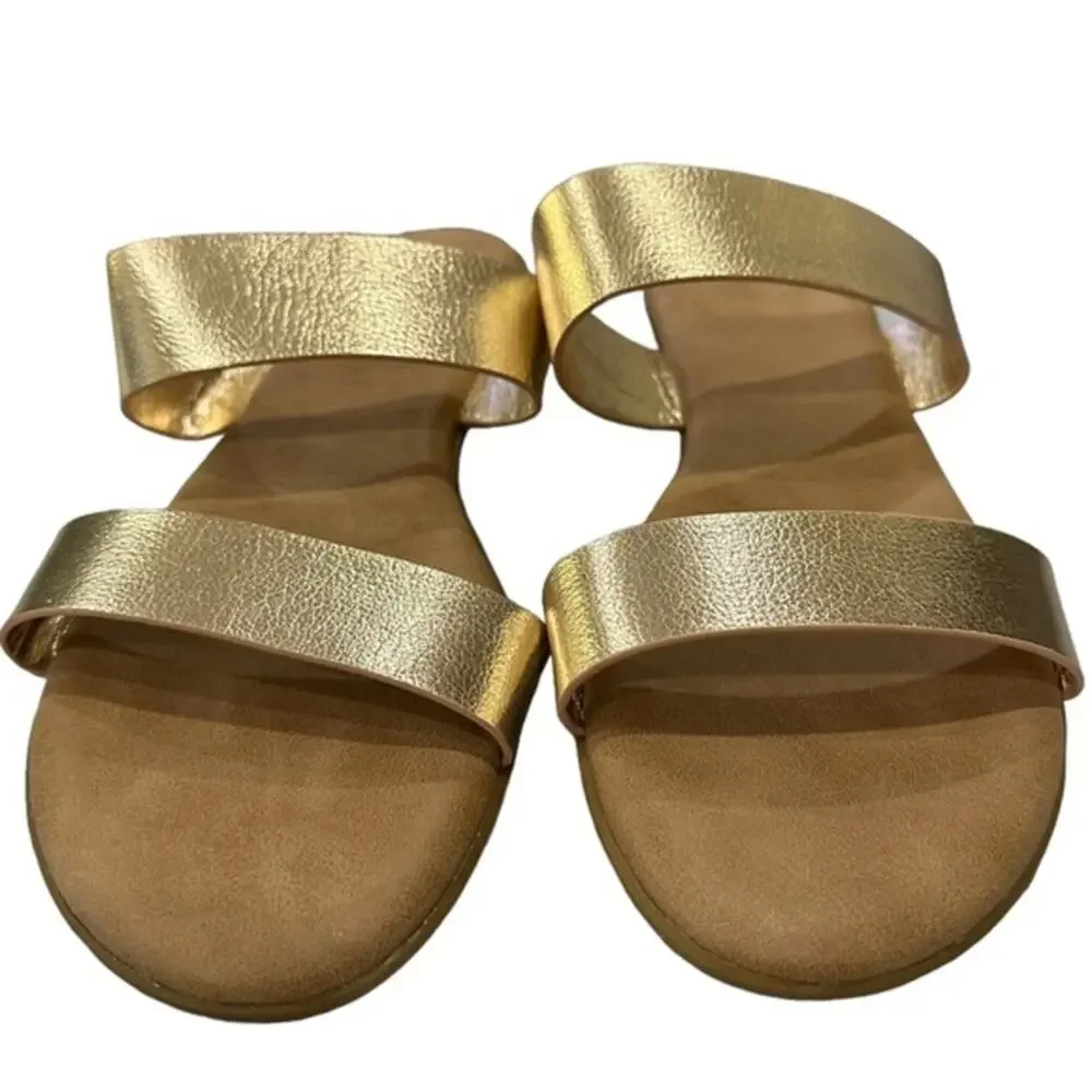 DB Studio gold 2 strap sandal flip flop flats‎ size 10 - Picture 2 of 8